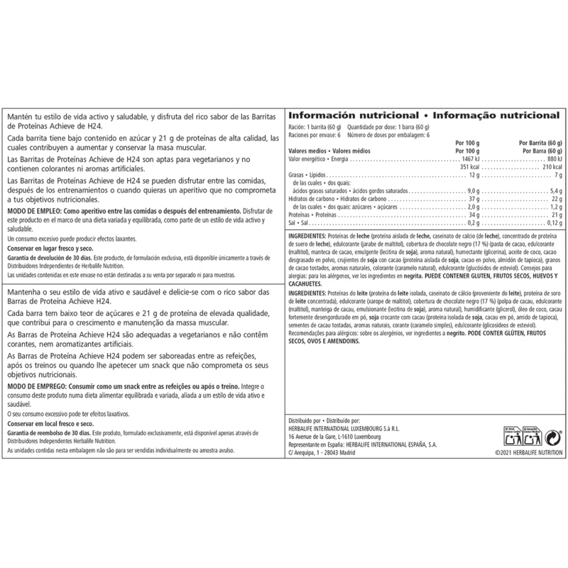 H24 Achieve - Barra de Proteina Chocolate Negro