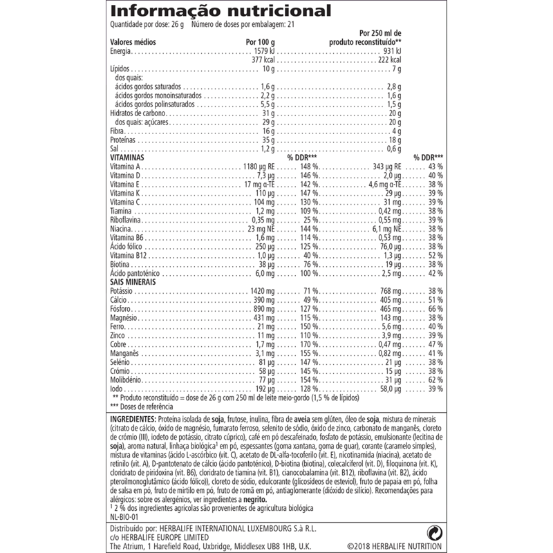 Fórmula 1 Sem Soja, Lactose e Glúten Herbalife Nutrition